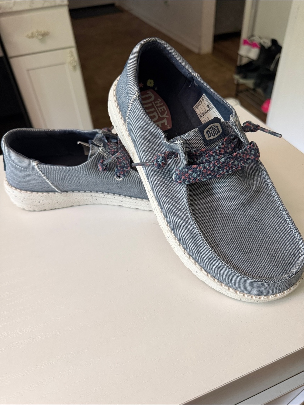 Hey Dude Wally Friendship Chambray Slip-On Shoes - Blue Size 8